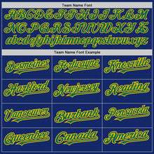 Load image into Gallery viewer, Custom Royal Kelly Green-Yellow Authentic Raglan Sleeves Baseball Jersey
