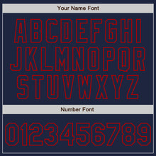 Load image into Gallery viewer, Custom Navy Red Authentic Raglan Sleeves Baseball Jersey
