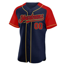 Load image into Gallery viewer, Custom Navy Red-Old Gold Authentic Raglan Sleeves Baseball Jersey

