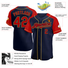 Load image into Gallery viewer, Custom Navy Red-Old Gold Authentic Raglan Sleeves Baseball Jersey
