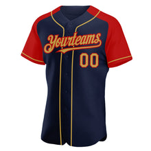 Load image into Gallery viewer, Custom Navy Old Gold-Red Authentic Raglan Sleeves Baseball Jersey
