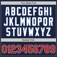 Load image into Gallery viewer, Custom Navy Red-Light Blue Authentic Raglan Sleeves Baseball Jersey

