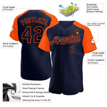 Load image into Gallery viewer, Custom Navy Orange Authentic Raglan Sleeves Baseball Jersey
