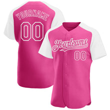 Load image into Gallery viewer, Custom Pink White Authentic Raglan Sleeves Baseball Jersey
