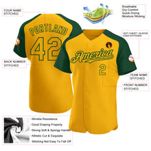 Load image into Gallery viewer, Custom Gold Green Authentic Raglan Sleeves Baseball Jersey
