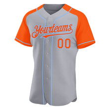 Load image into Gallery viewer, Custom Gray Orange-Light Blue Authentic Raglan Sleeves Baseball Jersey
