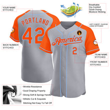 Load image into Gallery viewer, Custom Gray Orange-Light Blue Authentic Raglan Sleeves Baseball Jersey
