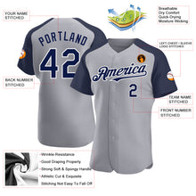 Load image into Gallery viewer, Custom Gray Navy-White Authentic Raglan Sleeves Baseball Jersey
