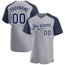 Load image into Gallery viewer, Custom Gray Navy-White Authentic Raglan Sleeves Baseball Jersey
