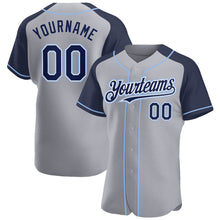 Load image into Gallery viewer, Custom Gray Navy-Light Blue Authentic Raglan Sleeves Baseball Jersey
