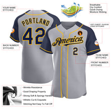 Load image into Gallery viewer, Custom Gray Navy-Gold Authentic Raglan Sleeves Baseball Jersey
