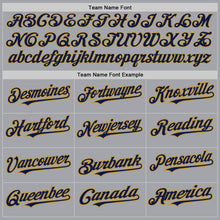 Load image into Gallery viewer, Custom Gray Navy-Old Gold Authentic Raglan Sleeves Baseball Jersey
