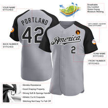 Load image into Gallery viewer, Custom Gray Black-White Authentic Raglan Sleeves Baseball Jersey
