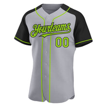 Load image into Gallery viewer, Custom Gray Neon Green-Black Authentic Raglan Sleeves Baseball Jersey
