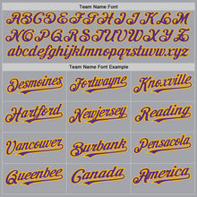 Load image into Gallery viewer, Custom Gray Purple-Gold Authentic Raglan Sleeves Baseball Jersey
