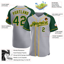Load image into Gallery viewer, Custom Gray Green-Gold Authentic Raglan Sleeves Baseball Jersey
