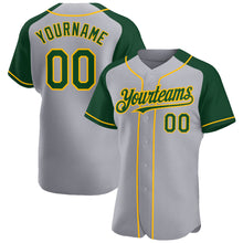 Load image into Gallery viewer, Custom Gray Green-Gold Authentic Raglan Sleeves Baseball Jersey
