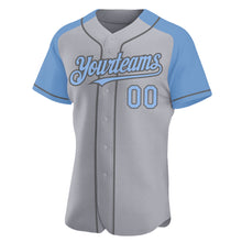 Load image into Gallery viewer, Custom Gray Light Blue-Steel Gray Authentic Raglan Sleeves Baseball Jersey
