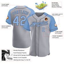 Load image into Gallery viewer, Custom Gray Light Blue-Steel Gray Authentic Raglan Sleeves Baseball Jersey
