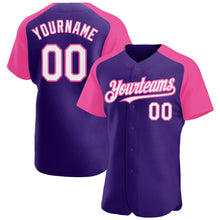 Load image into Gallery viewer, Custom Purple White-Pink Authentic Raglan Sleeves Baseball Jersey

