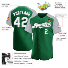 Load image into Gallery viewer, Custom Kelly Green White-Gray Authentic Raglan Sleeves Baseball Jersey
