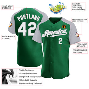 Custom Kelly Green White-Gray Authentic Raglan Sleeves Baseball Jersey