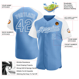 Custom Light Blue White Authentic Raglan Sleeves Baseball Jersey