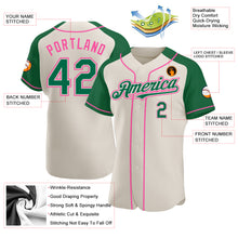 Load image into Gallery viewer, Custom Cream Kelly Green-Pink Authentic Raglan Sleeves Baseball Jersey
