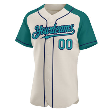 Custom Cream Teal-Navy Authentic Raglan Sleeves Baseball Jersey