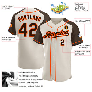 Custom Cream Brown-Orange Authentic Raglan Sleeves Baseball Jersey