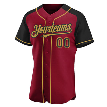 Custom Crimson Black-Old Gold Authentic Raglan Sleeves Baseball Jersey