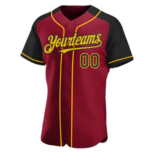 Load image into Gallery viewer, Custom Crimson Black-Gold Authentic Raglan Sleeves Baseball Jersey
