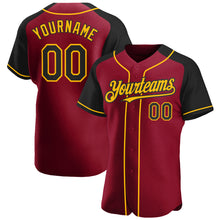 Load image into Gallery viewer, Custom Crimson Black-Gold Authentic Raglan Sleeves Baseball Jersey
