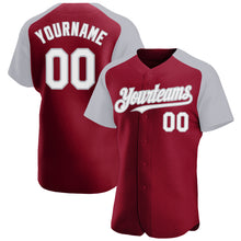 Load image into Gallery viewer, Custom Crimson White-Gray Authentic Raglan Sleeves Baseball Jersey
