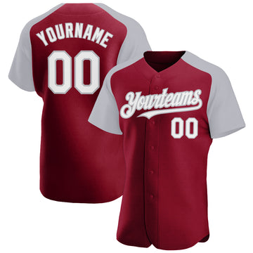 Custom Crimson White-Gray Authentic Raglan Sleeves Baseball Jersey