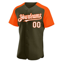 Load image into Gallery viewer, Custom Olive White-Orange Authentic Raglan Sleeves Salute To Service Baseball Jersey

