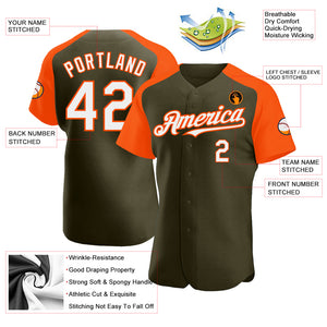 Custom Olive White-Orange Authentic Raglan Sleeves Salute To Service Baseball Jersey