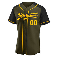 Load image into Gallery viewer, Custom Olive Gold-Black Authentic Raglan Sleeves Salute To Service Baseball Jersey
