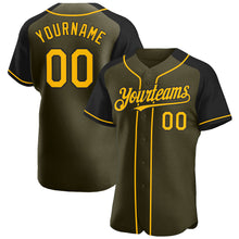 Load image into Gallery viewer, Custom Olive Gold-Black Authentic Raglan Sleeves Salute To Service Baseball Jersey
