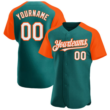 Custom Teal White-Orange Authentic Raglan Sleeves Baseball Jersey