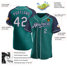 Load image into Gallery viewer, Custom Teal Gray-Navy Authentic Raglan Sleeves Baseball Jersey
