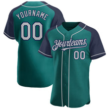 Load image into Gallery viewer, Custom Teal Gray-Navy Authentic Raglan Sleeves Baseball Jersey
