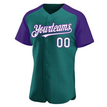 Load image into Gallery viewer, Custom Teal White-Purple Authentic Raglan Sleeves Baseball Jersey
