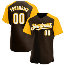 Load image into Gallery viewer, Custom Brown White-Gold Authentic Raglan Sleeves Baseball Jersey
