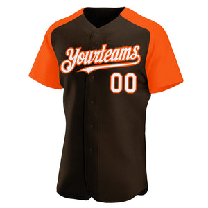 Custom Brown White-Orange Authentic Raglan Sleeves Baseball Jersey