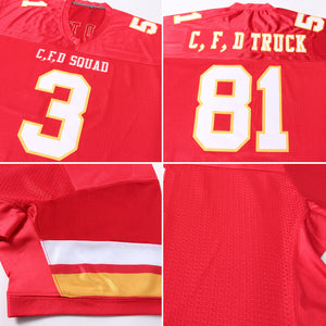 Custom Red White-Gold Mesh Authentic Football Jersey