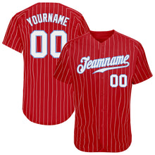 Load image into Gallery viewer, Custom Red White Pinstripe White-Light Blue Authentic Baseball Jersey
