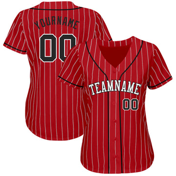 Custom Red White Pinstripe Black-White Authentic Baseball Jersey