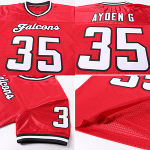 Custom Red White-Black Mesh Authentic Throwback Football Jersey