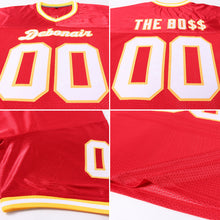 Load image into Gallery viewer, Custom Red White-Gold Mesh Authentic Throwback Football Jersey
